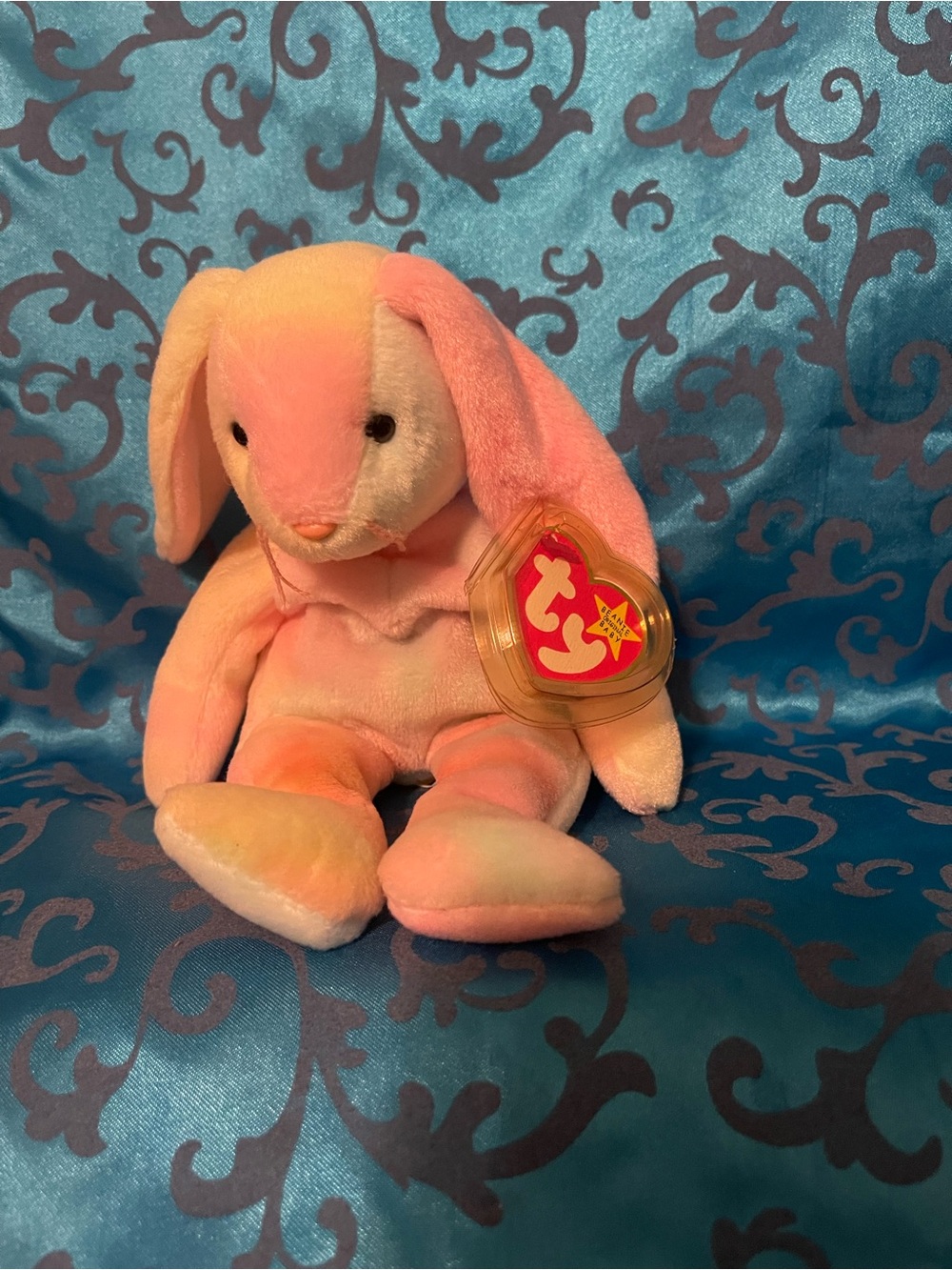 Ty Plush Bunny in Pink and Peach Gradient with Heart Tag